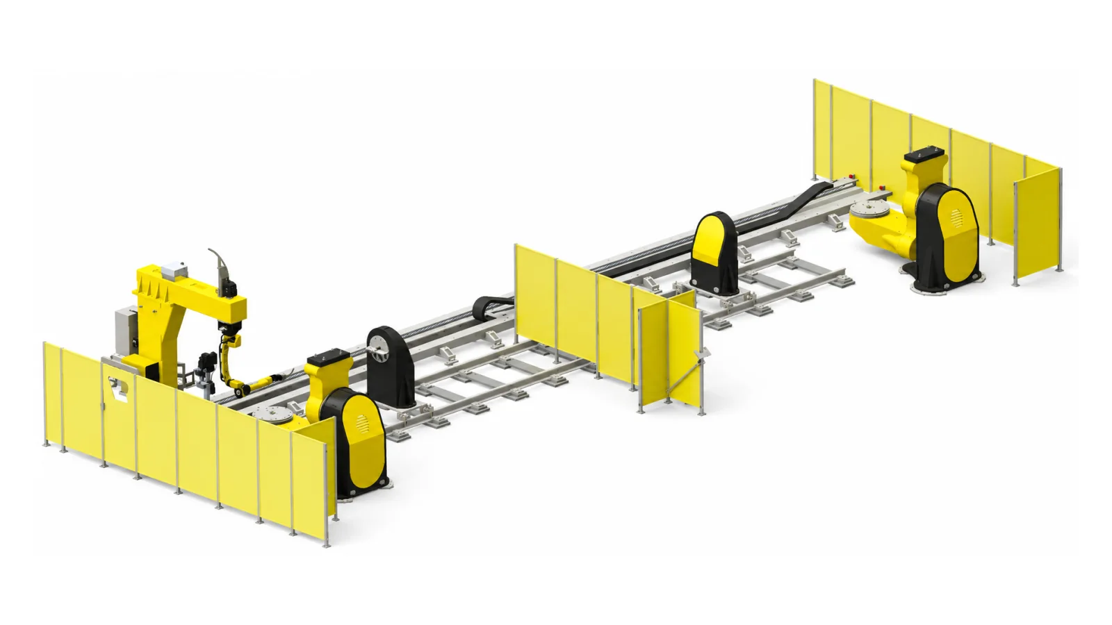 Structural steel welding system on an 18-metre slider with an inverted boom