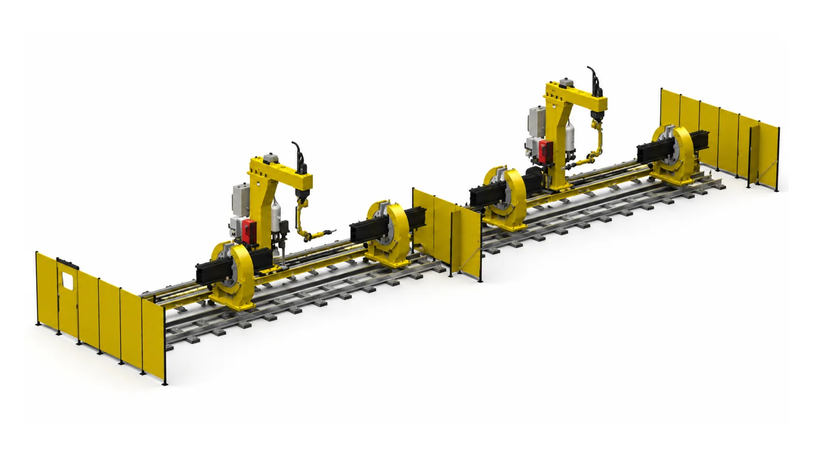 Structural steel welding with two inverted robots on a 24-metre slider