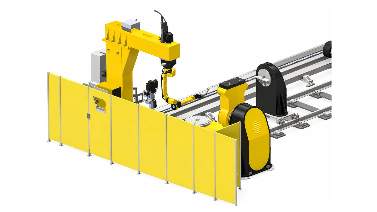Structural steel welding system on an 18-metre slider with an inverted boom