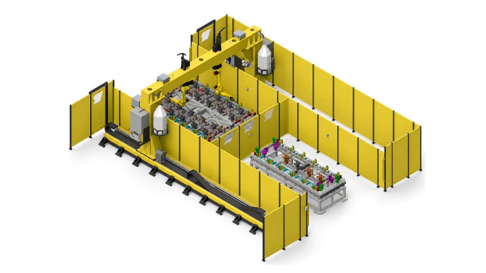 Ayarlanabilir pnömatik fikstürlü formwork panel kaynak hücresi
