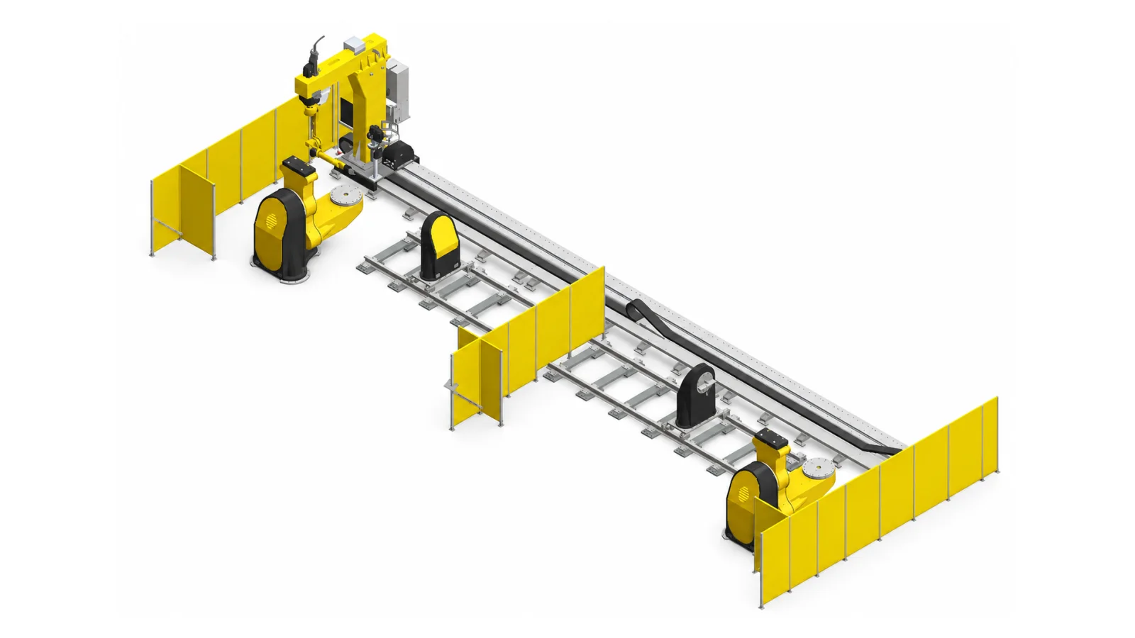 Structural steel welding system on an 18-metre slider with an inverted boom