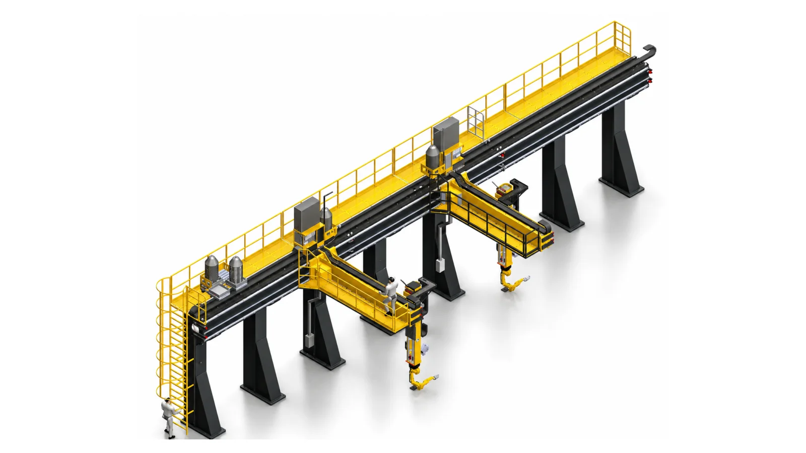 Column gantry robotic welding system with a walkway platform