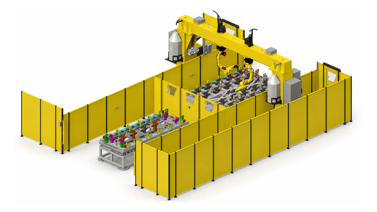 Ayarlanabilir pnömatik fikstürlü formwork panel kaynak hücresi