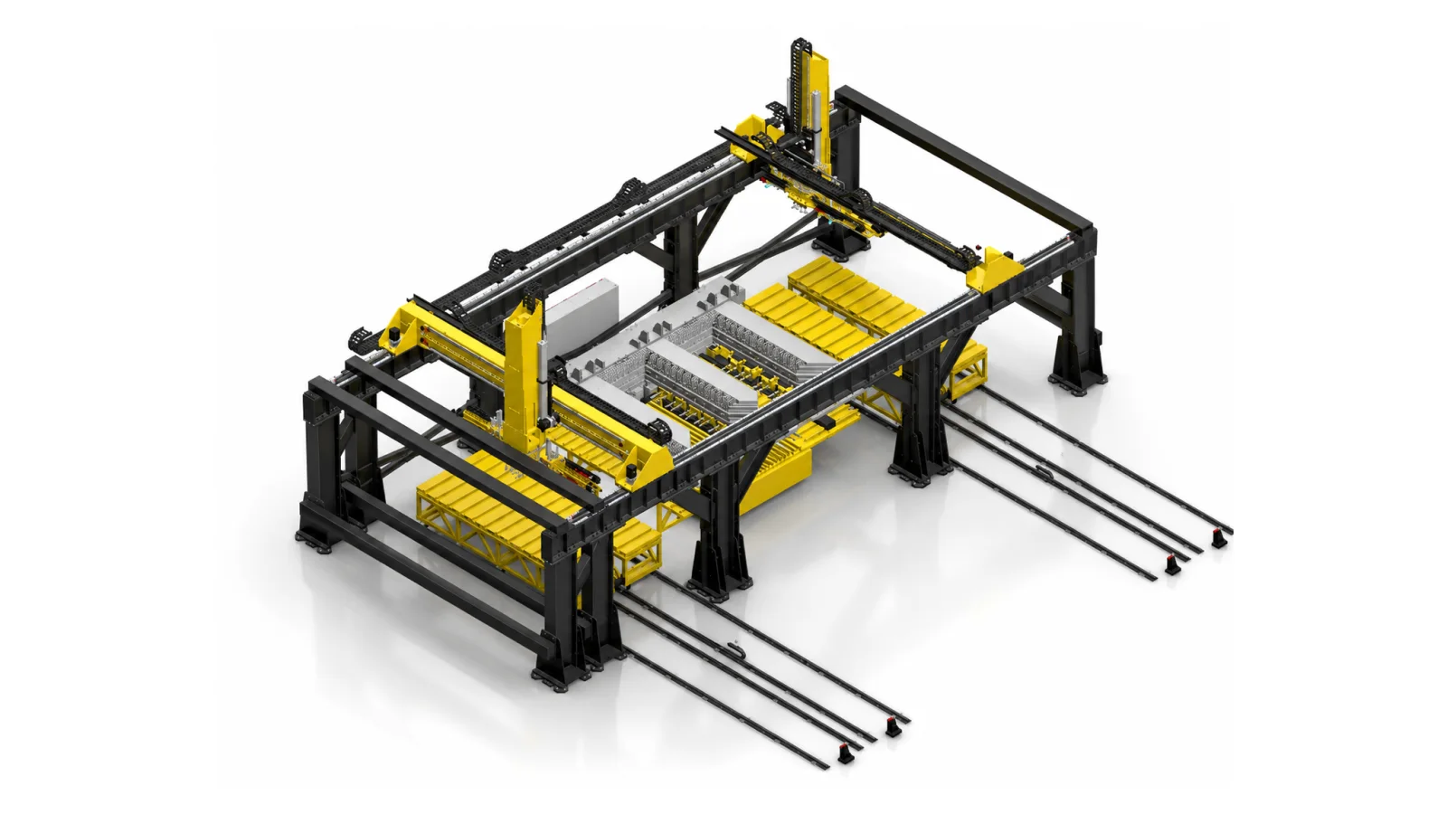 Fully automatic core stacking station with camera-guided twin cartesian gantries