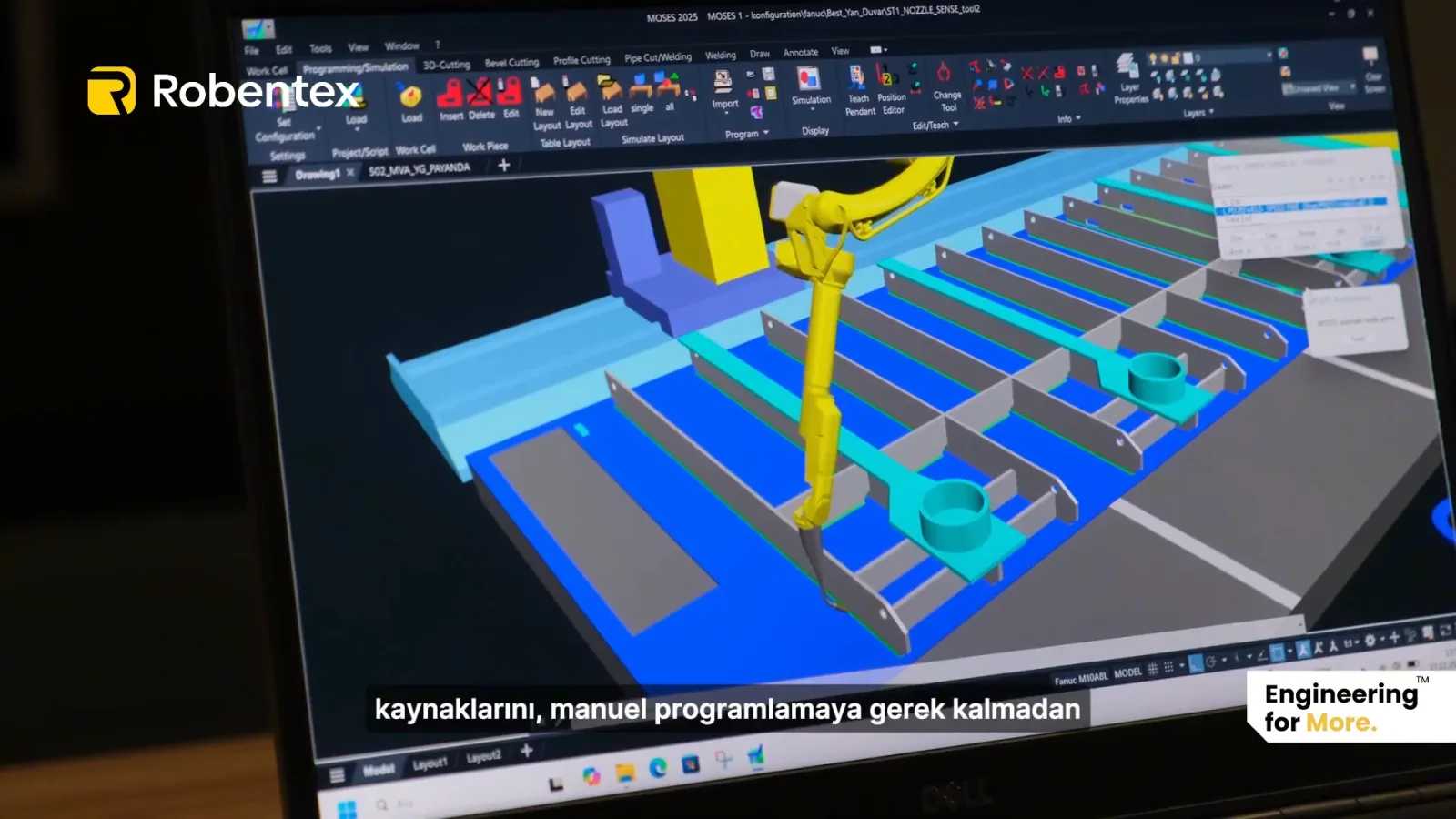 AutoCAM Moses arayüzünde trafo duvarının robot kaynak simülasyonu