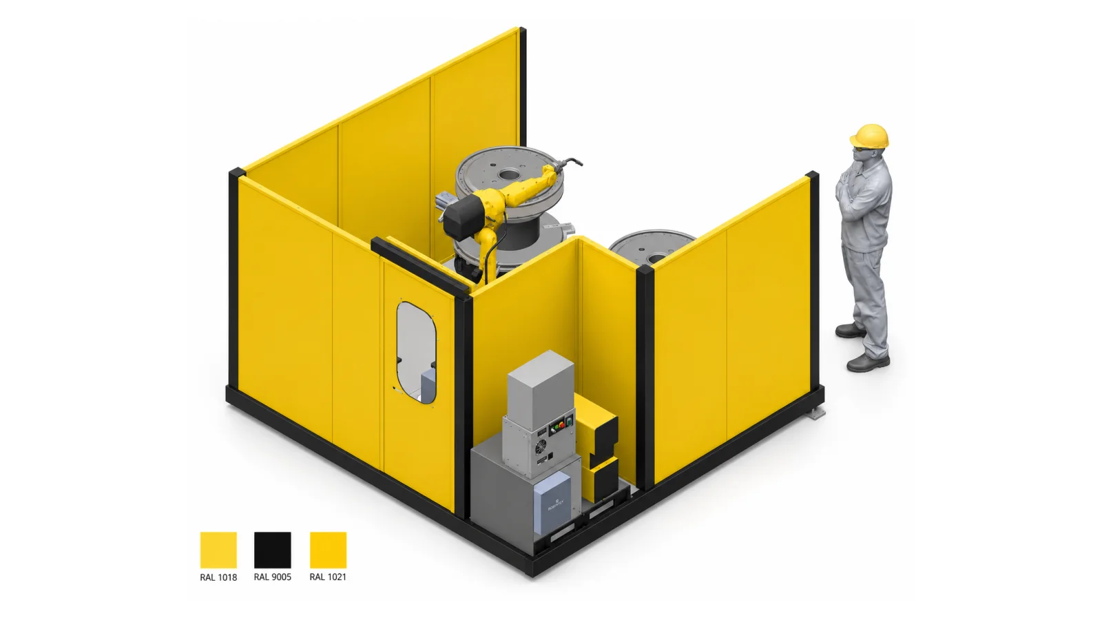 Çift döner tablalı kablo makarası robotik kaynak hücresi