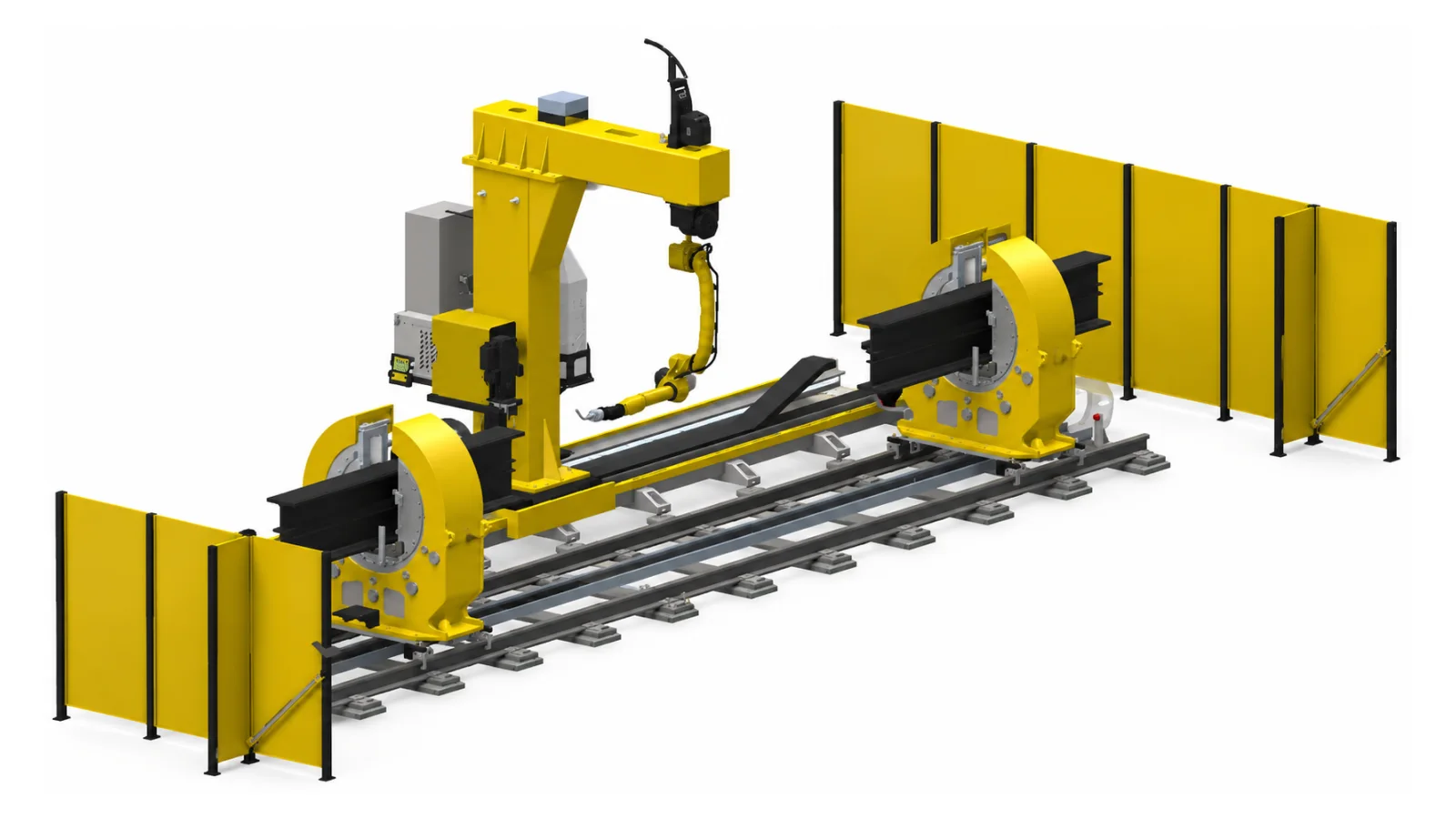 Structural steel welding with two inverted robots on a 24-metre slider